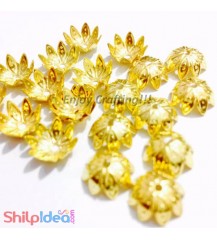 Bead Caps 10mm - 8 Leaves - Golden - Pack of 20
